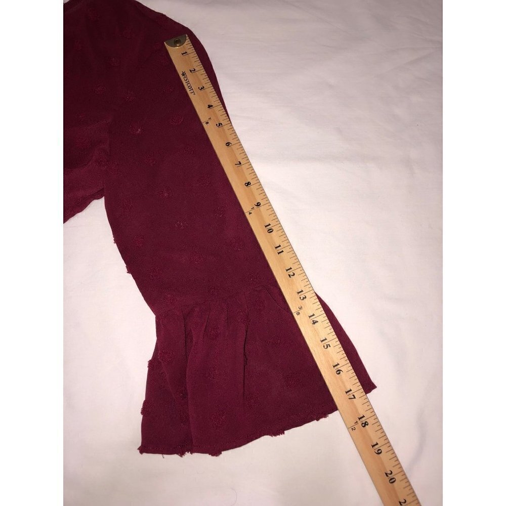 Betsys Boutique Shop Size S Textured Dots Flutter Blouse Burgundy Red Tunic Top - Picture 9 of 10